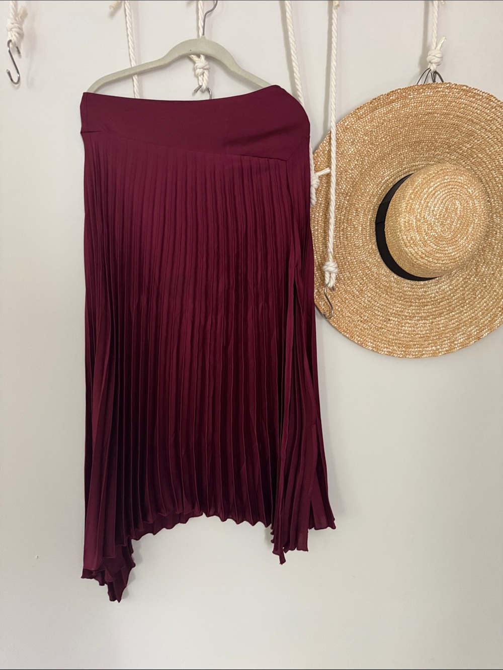 Lush Asymmetrical Pleated Skirt - Wine
